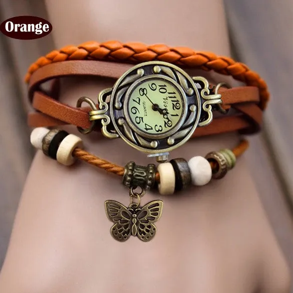 Butterfly Wrap Leather Bracelet Wrist Watch