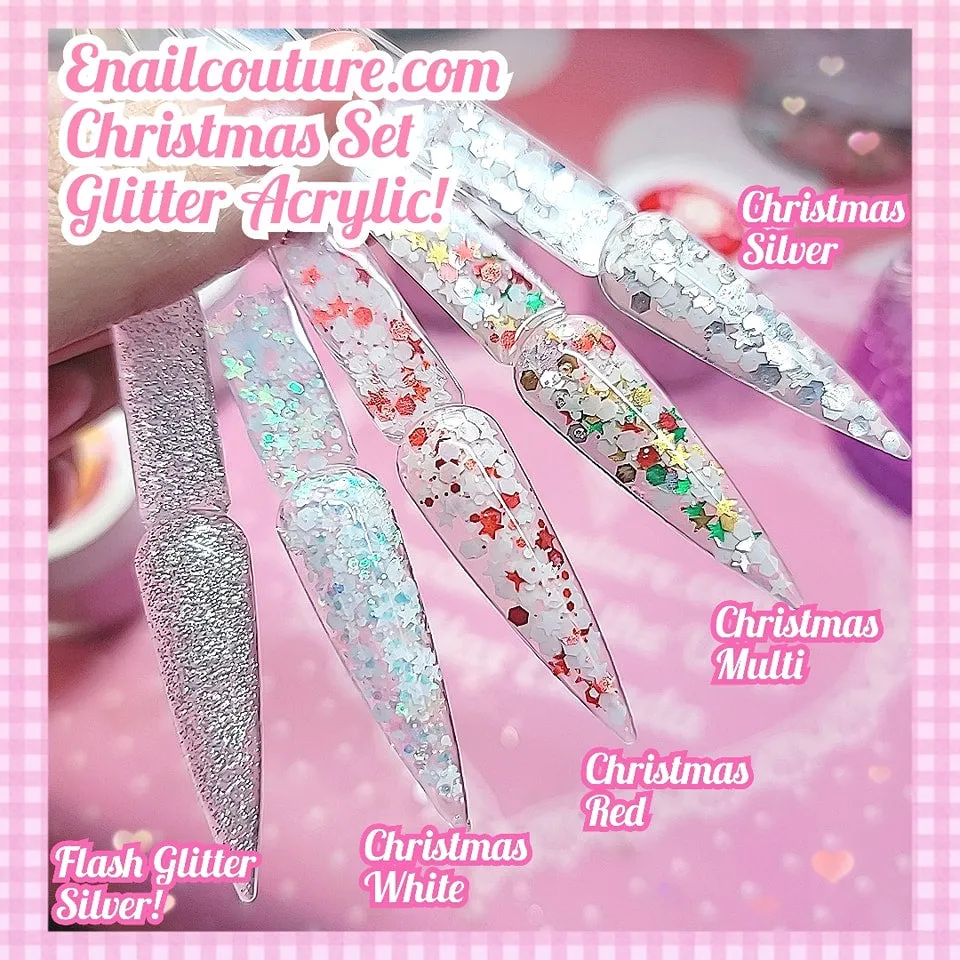 Christmas Set Glitter Acrylic ! (Nail Acrylic Powder Set Colors Glitter Acrylic Nail Powder Bling Series Professional Polymer Colorful Set for Nail Extension No Need Nail Lamp)