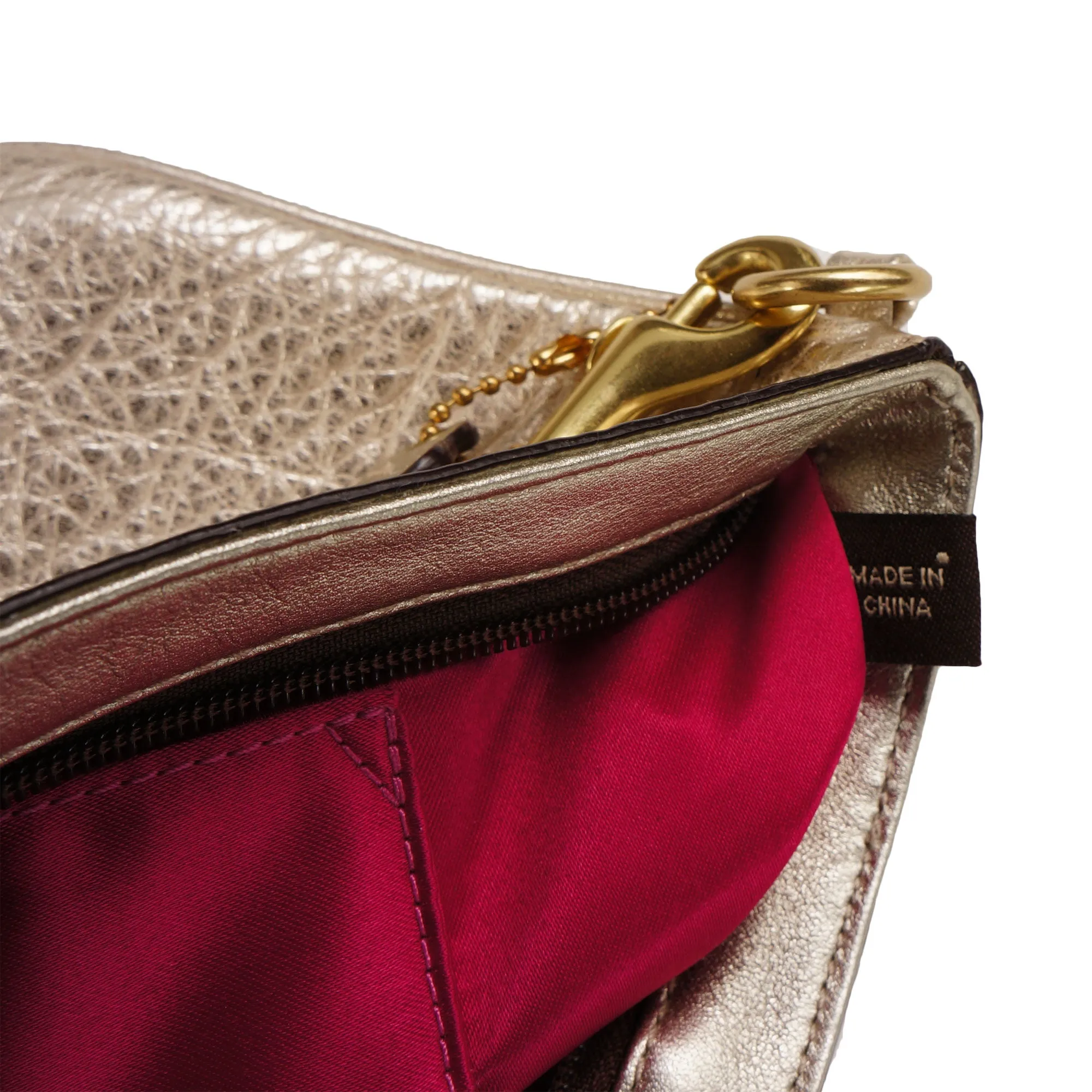 COACH METALLIC GRAINED LEATHER WRISTLET CLUTCH BAG