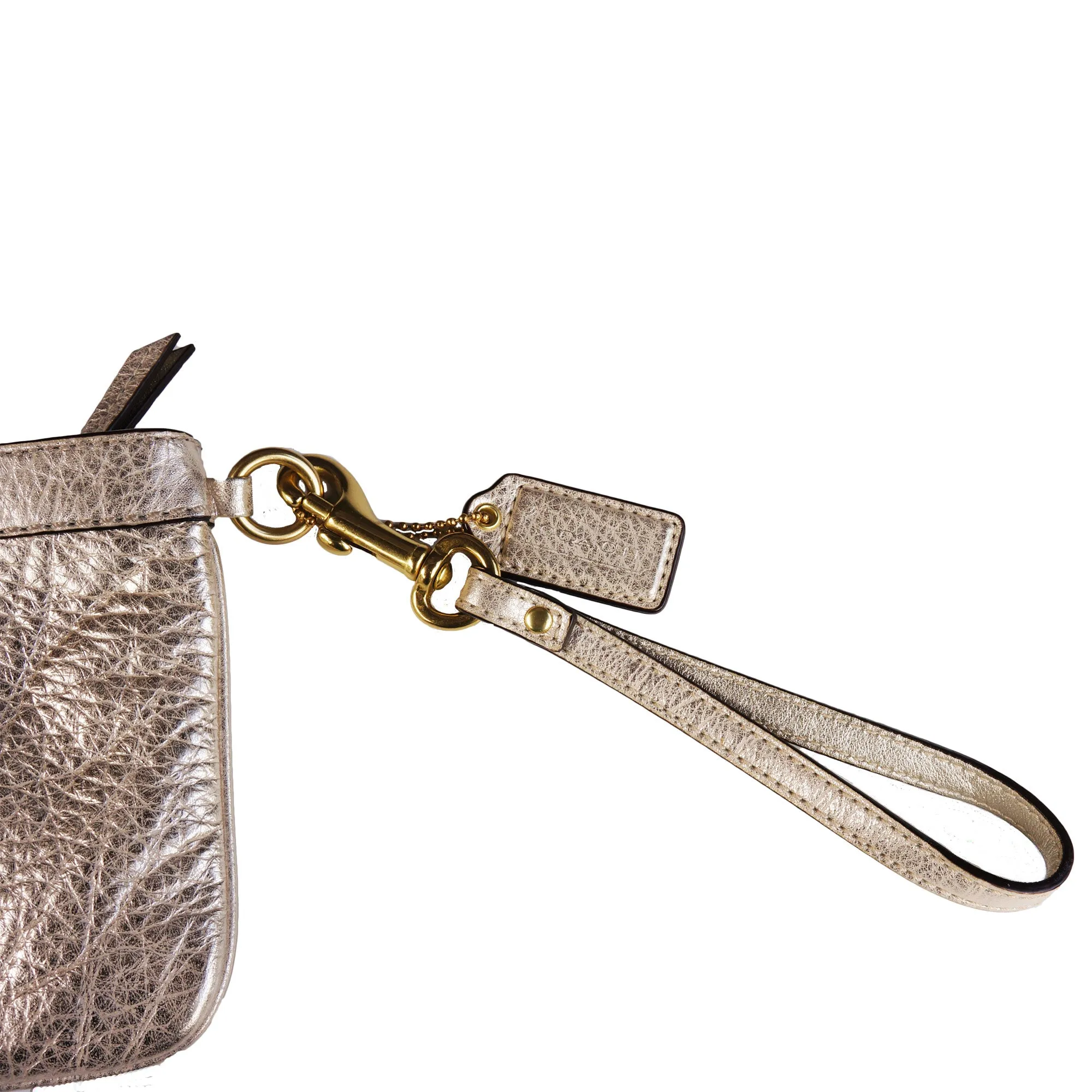 COACH METALLIC GRAINED LEATHER WRISTLET CLUTCH BAG