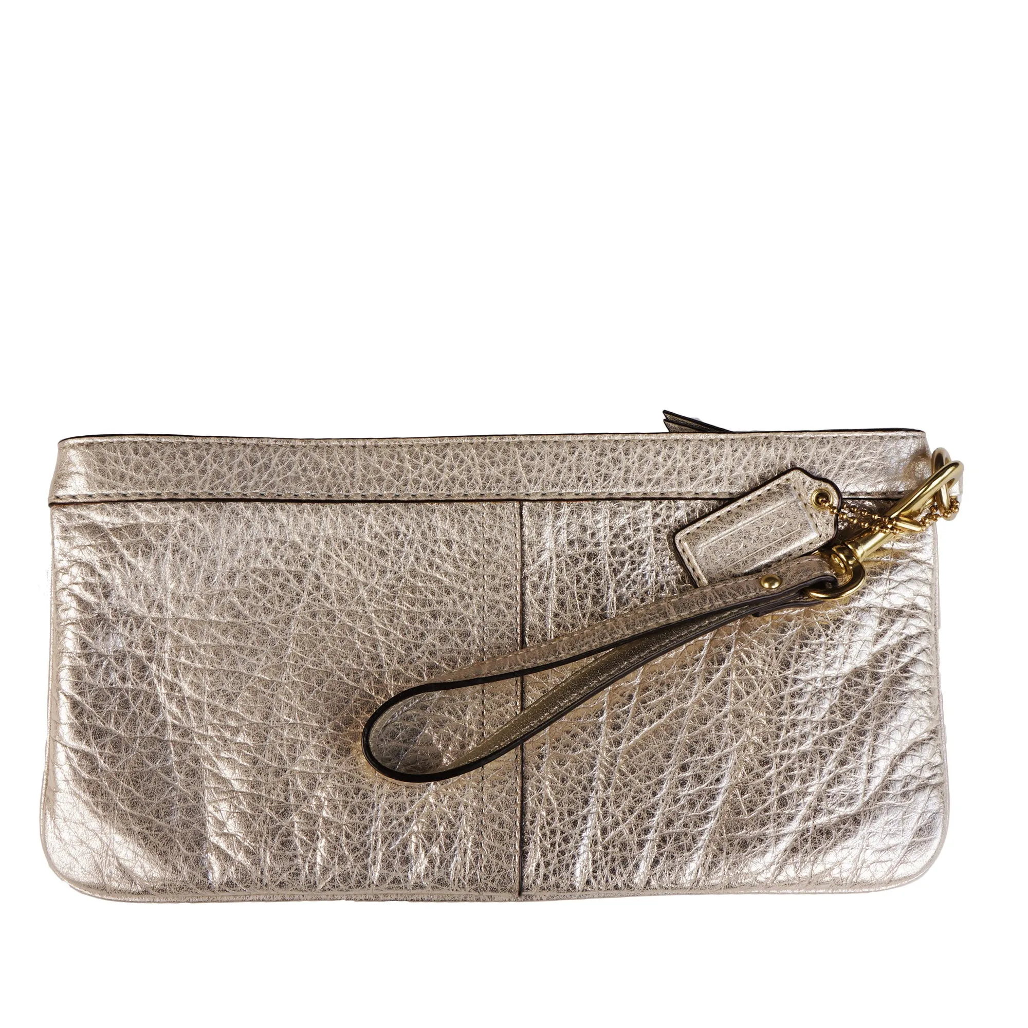 COACH METALLIC GRAINED LEATHER WRISTLET CLUTCH BAG