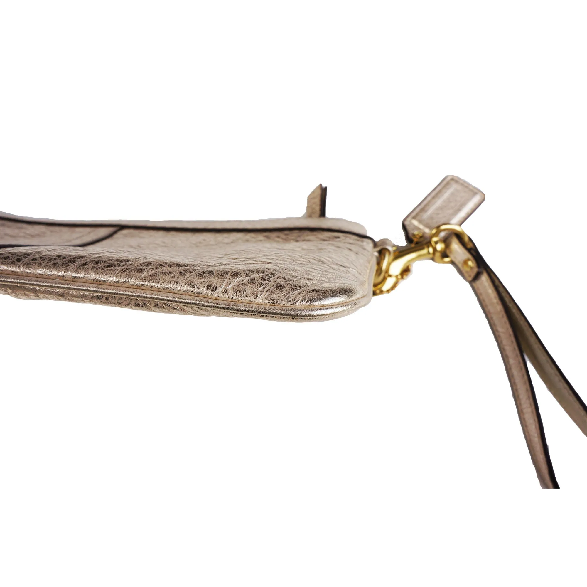 COACH METALLIC GRAINED LEATHER WRISTLET CLUTCH BAG