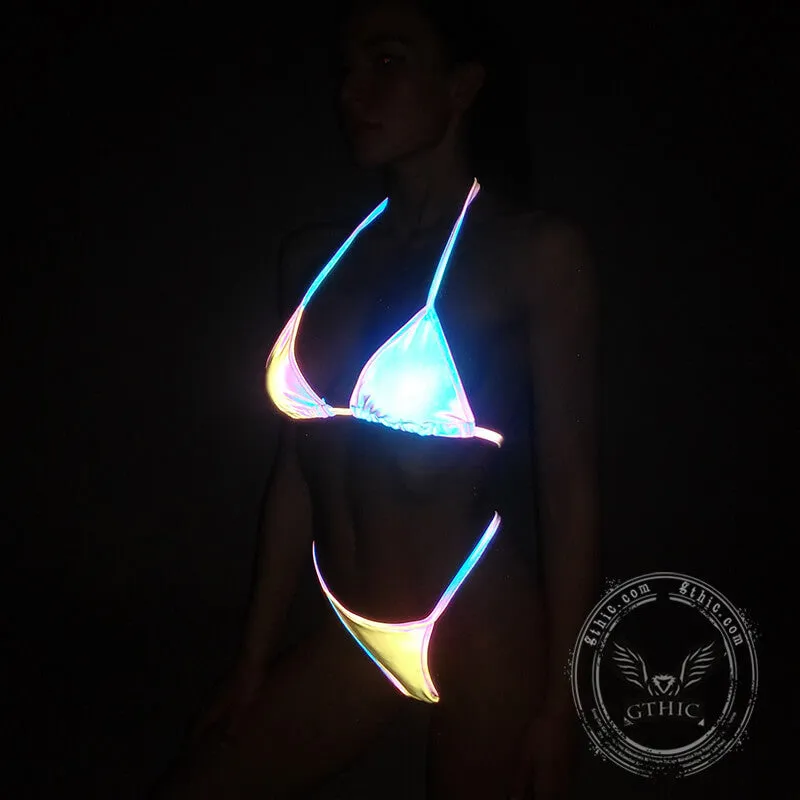 Colorful Reflective Polyester High Leg Bikini