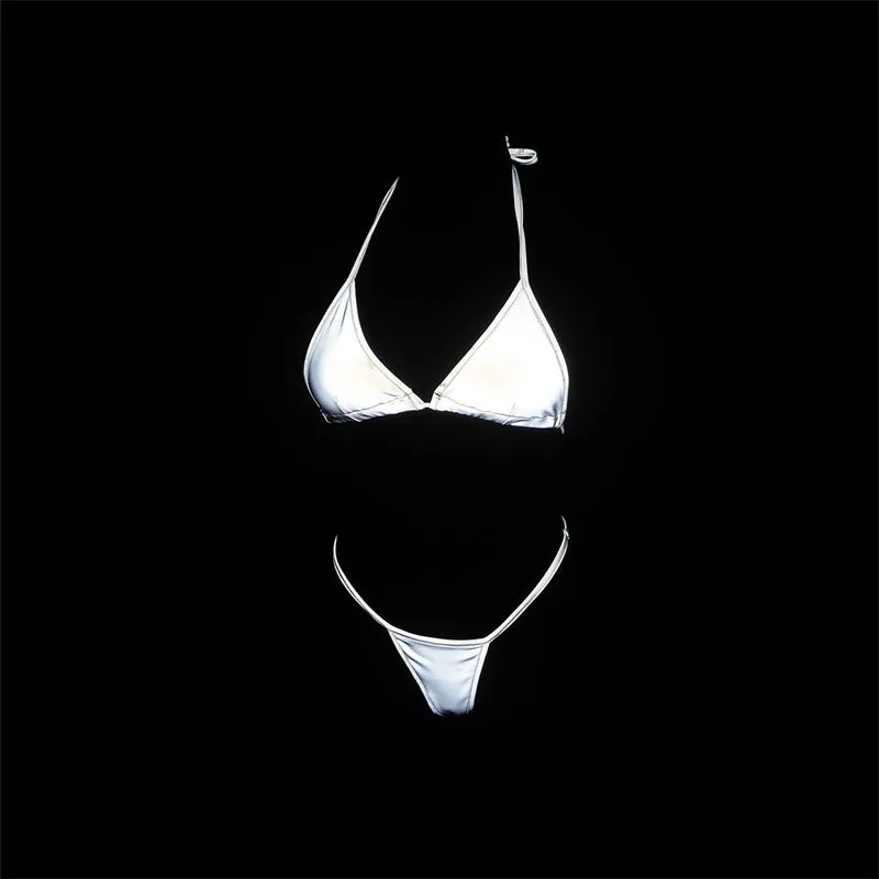 Colorful Reflective Polyester High Leg Bikini