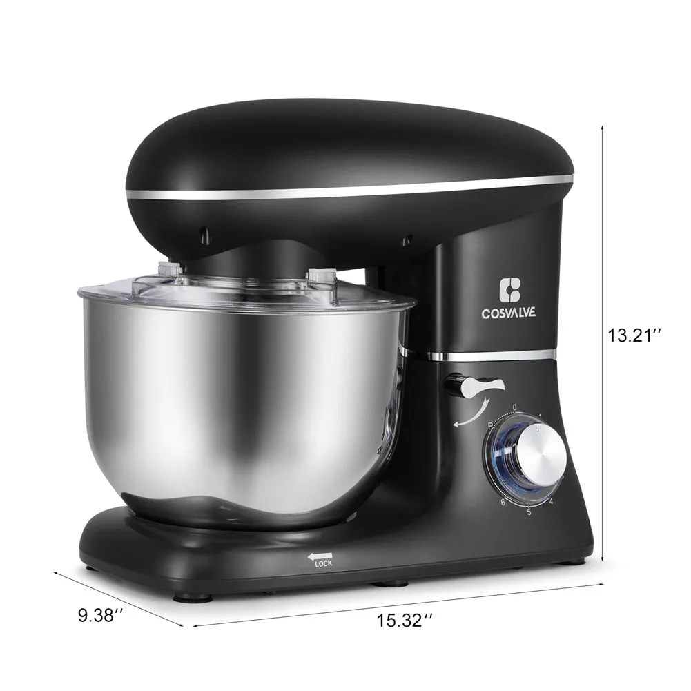COSVALVE Kitchen Stand Mixer Low Noise Stainless Steel Splash Guard Black
