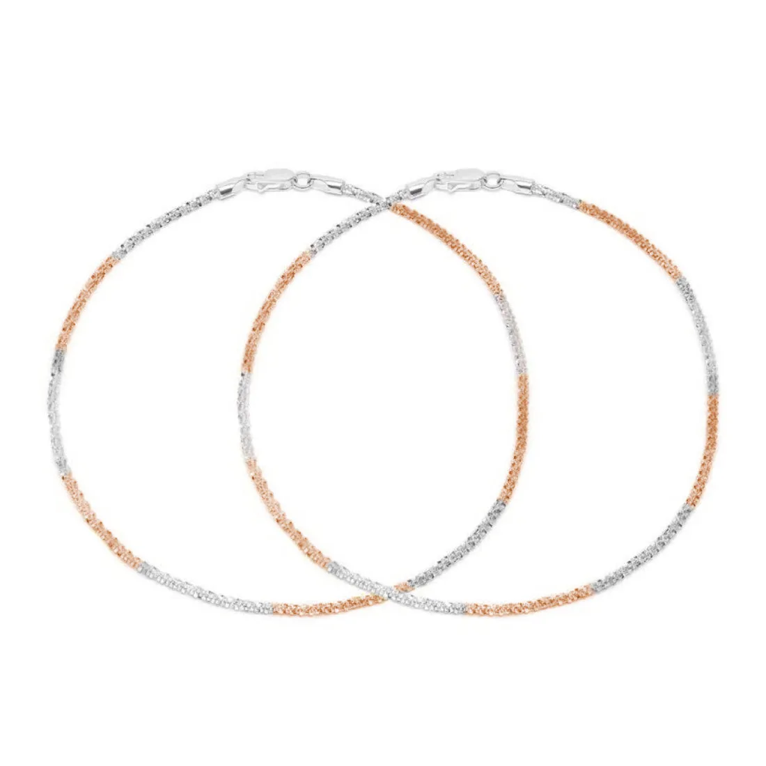Dual-Tone Weave Chain 925 Sterling Silver Anklet