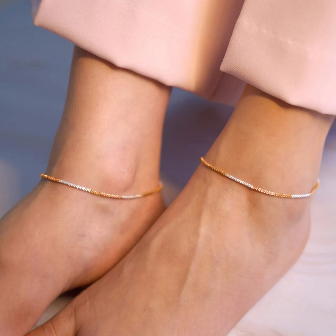 Dual-Tone Weave Chain 925 Sterling Silver Anklet