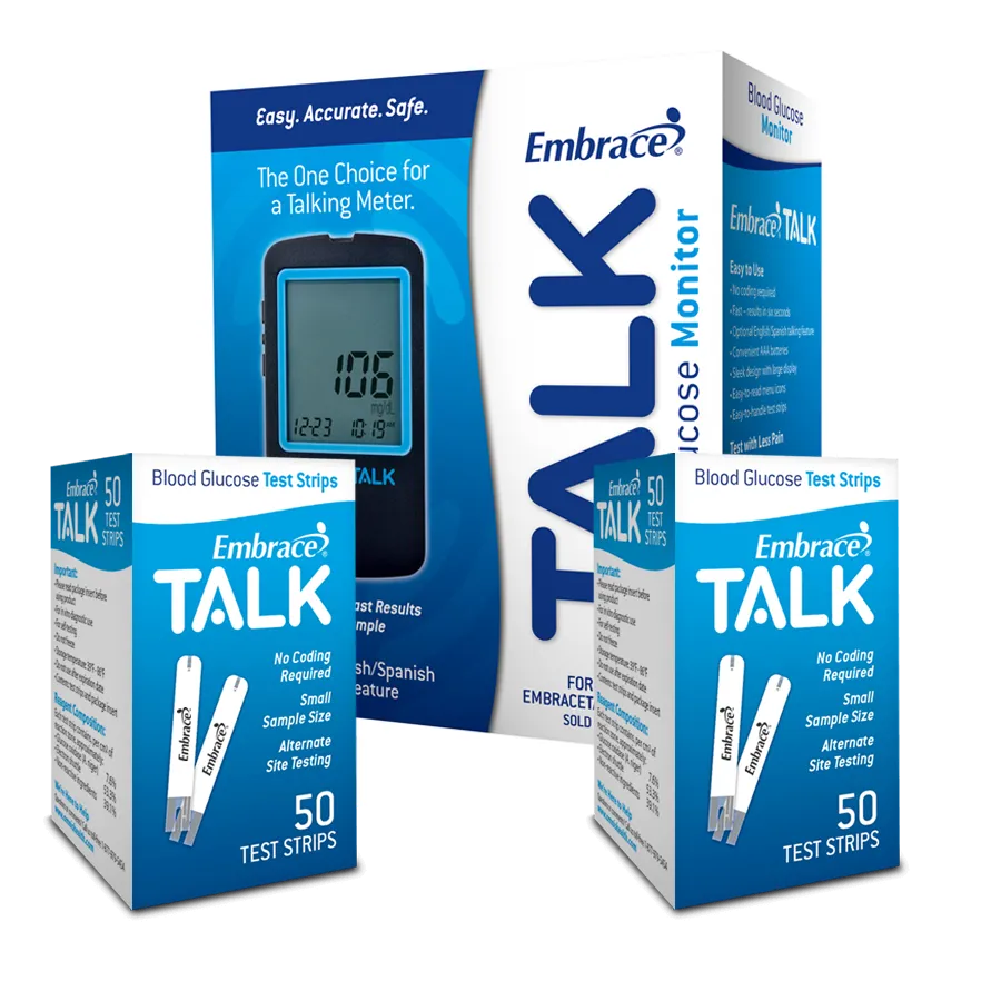 Embrace TALK Meter with 100 Glucose Test Strips