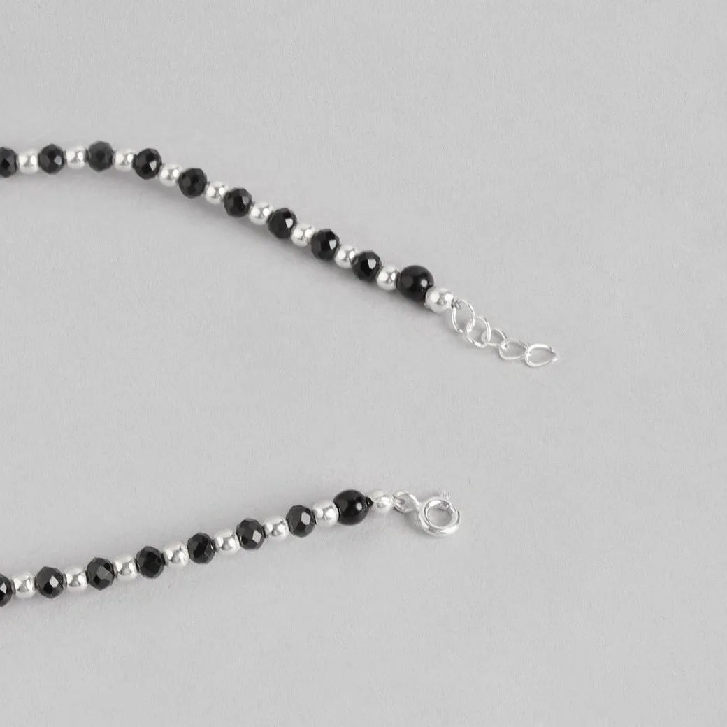 Evil Eye Black Beads 925 Sterling Silver Anklet