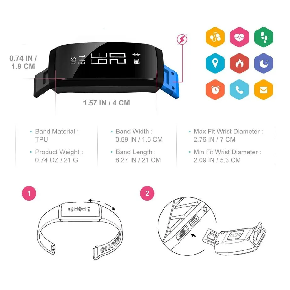 Fitness Tracker Touch Screen Smart Bracelet