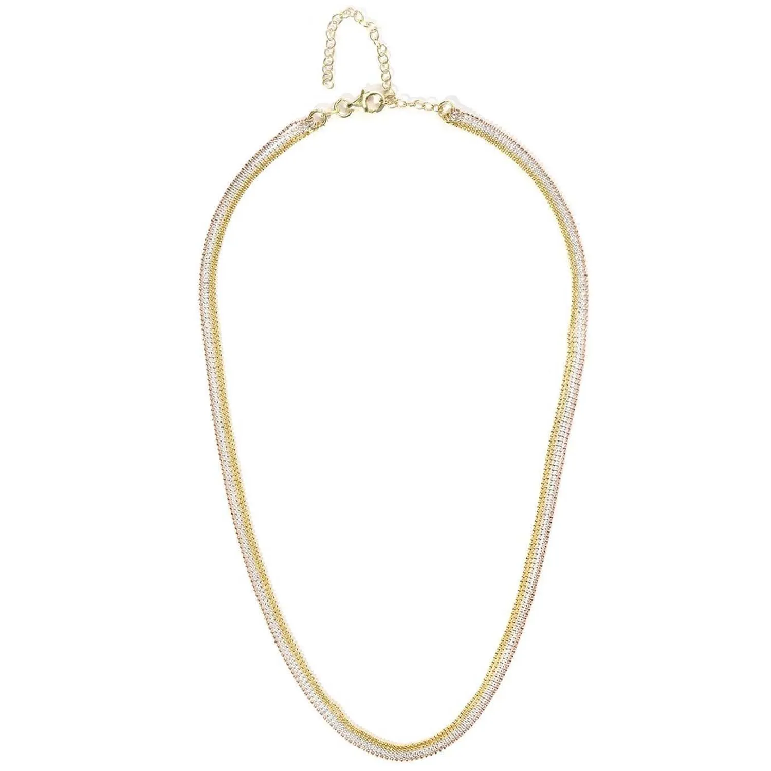 Glamourous Triple Tone 925 Silver Necklace