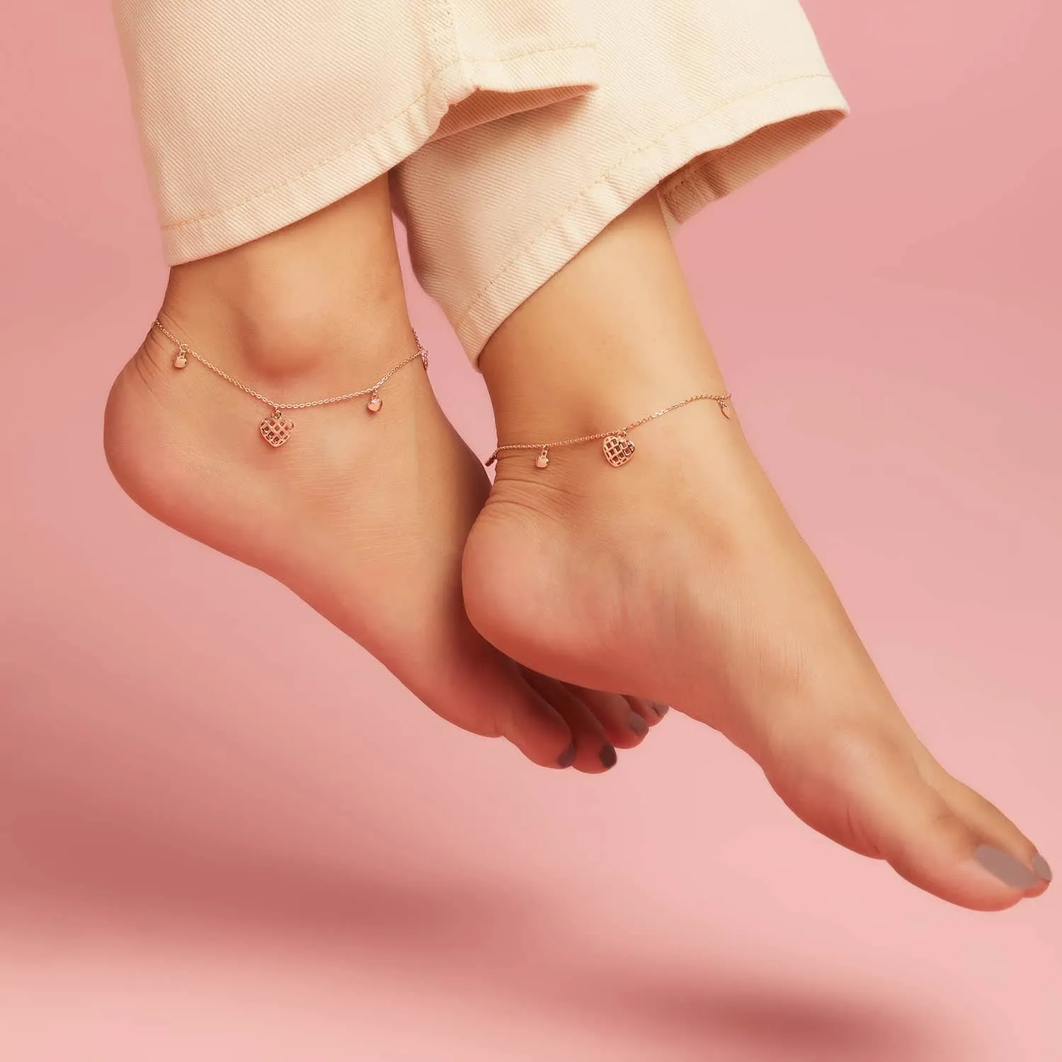 Heart Charm Rose Gold Plated 925 Sterling Silver Anklet