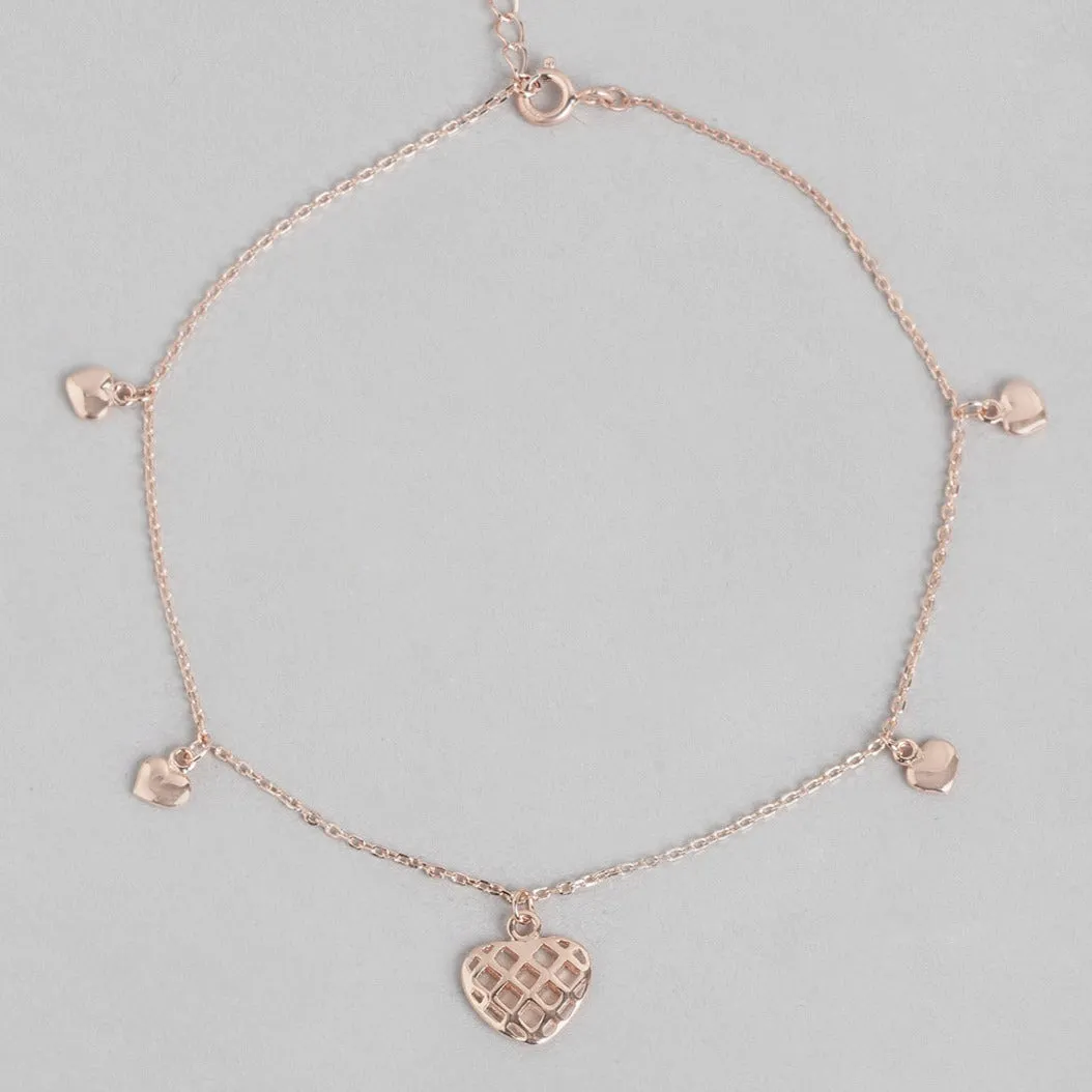 Heart Charm Rose Gold Plated 925 Sterling Silver Anklet