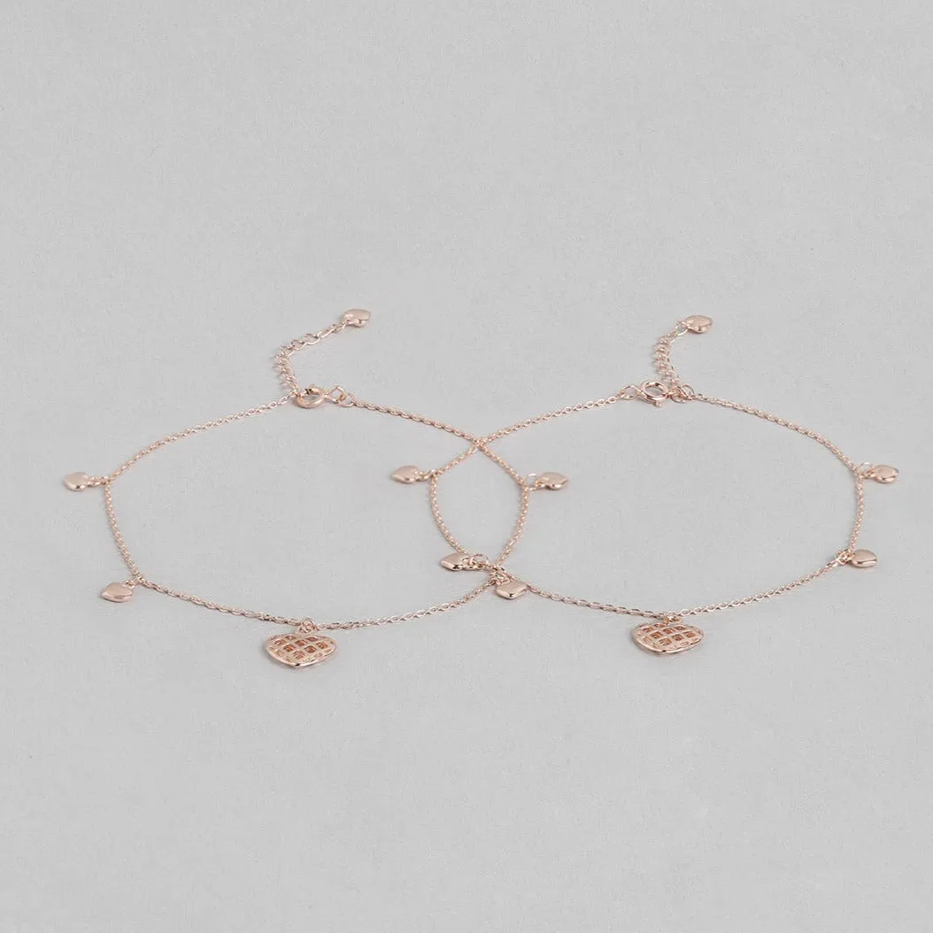 Heart Charm Rose Gold Plated 925 Sterling Silver Anklet