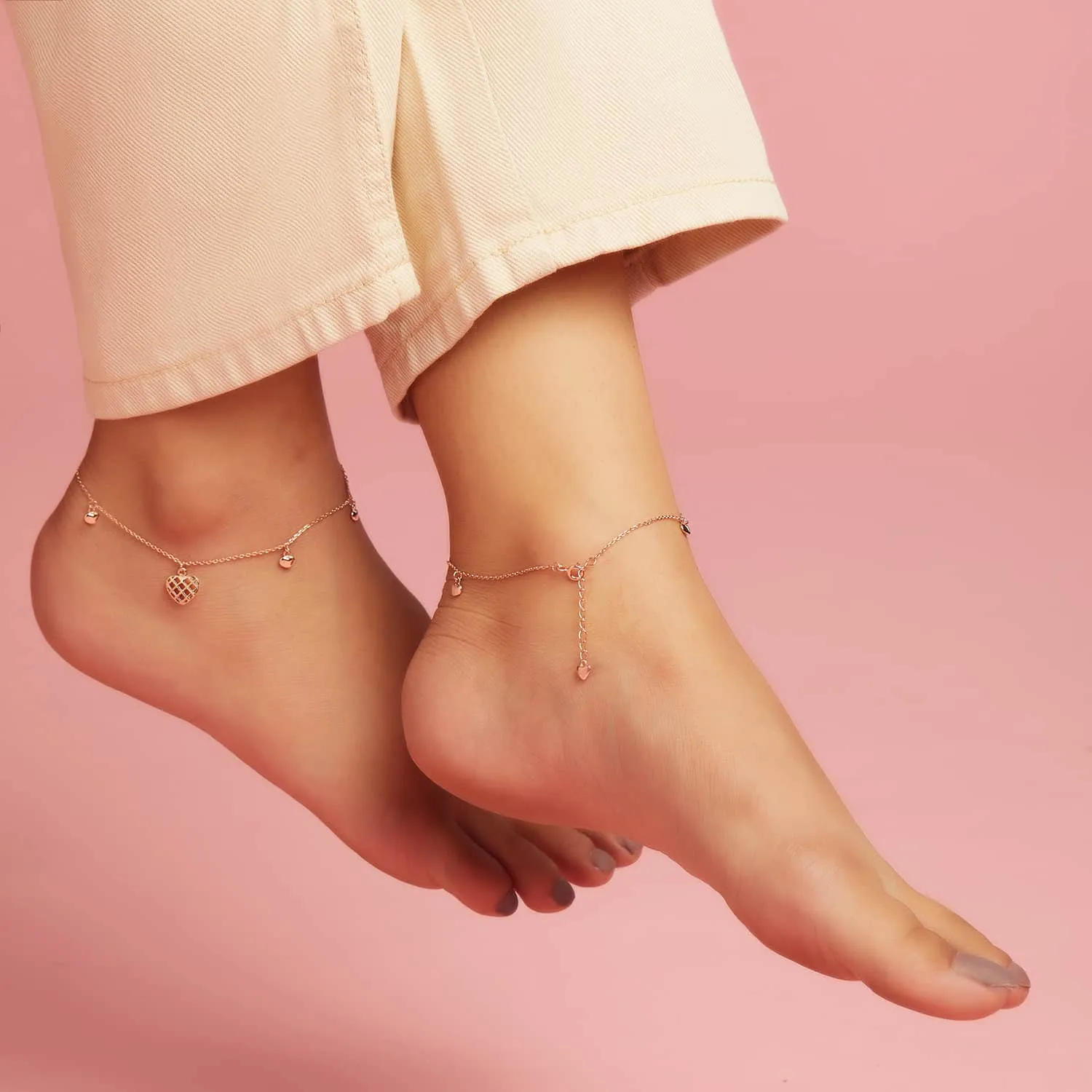 Heart Charm Rose Gold Plated 925 Sterling Silver Anklet
