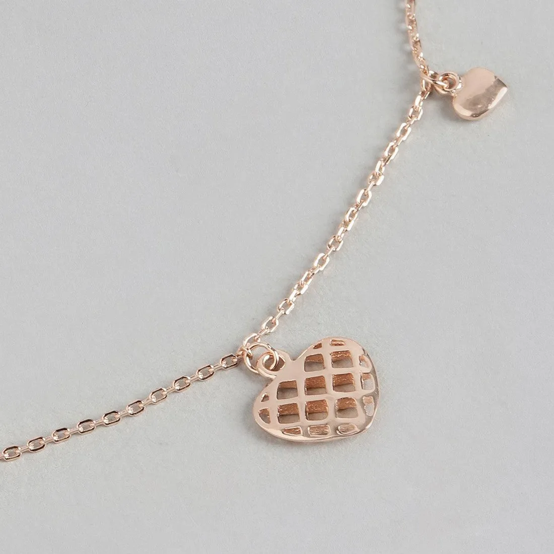 Heart Charm Rose Gold Plated 925 Sterling Silver Anklet