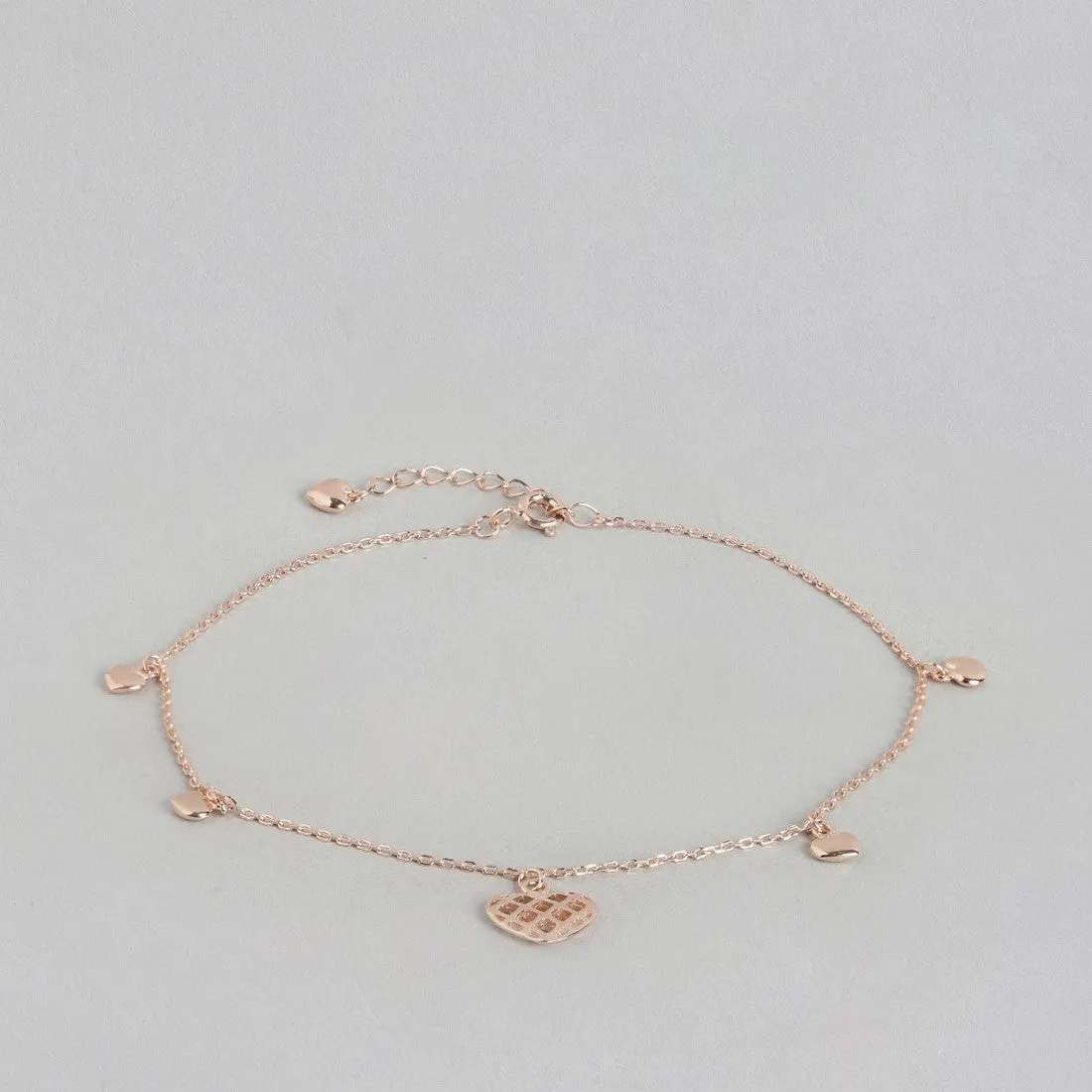 Heart Charm Rose Gold Plated 925 Sterling Silver Anklet
