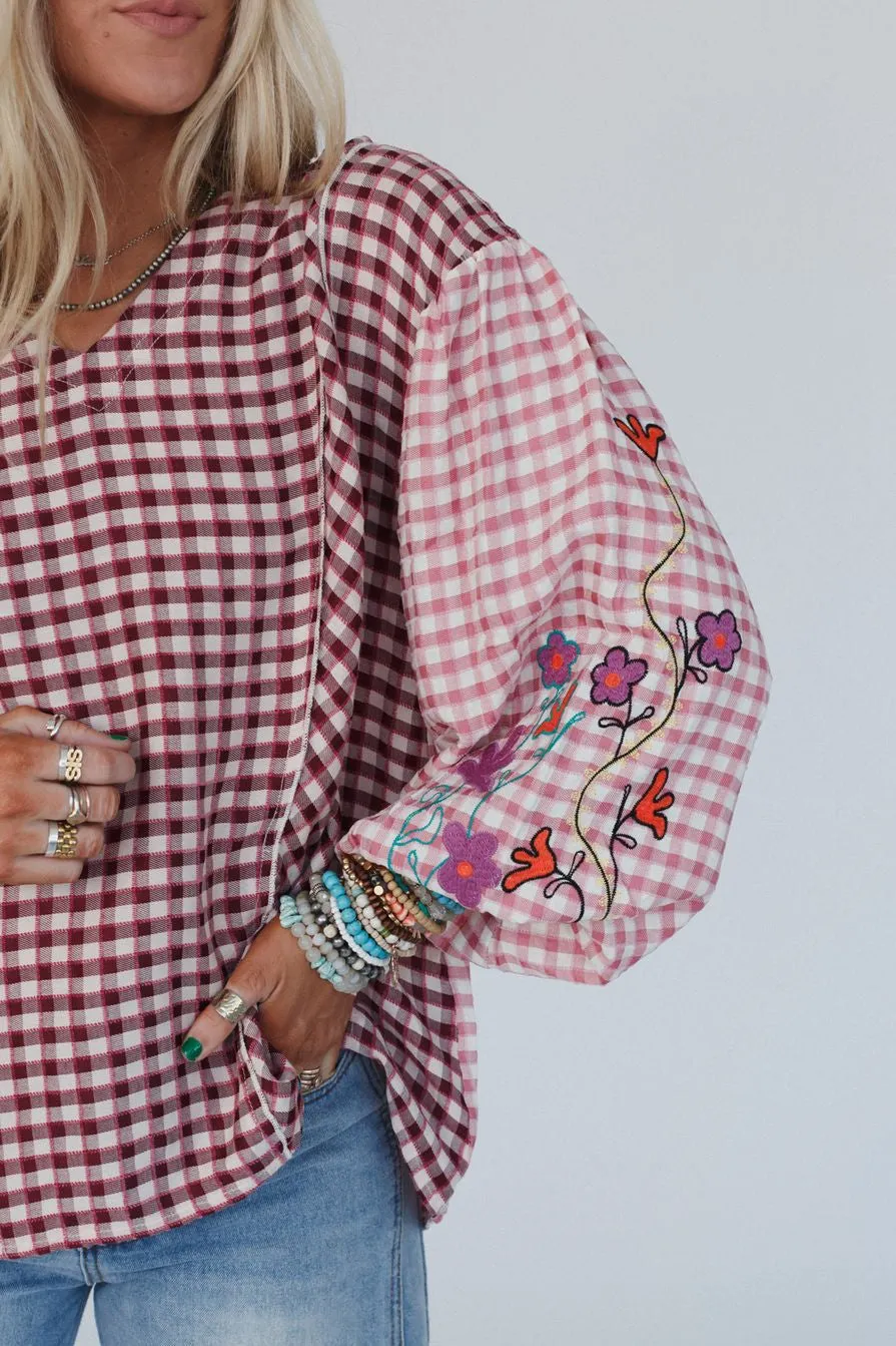 Homestead Plaid Floral Top - Mauve