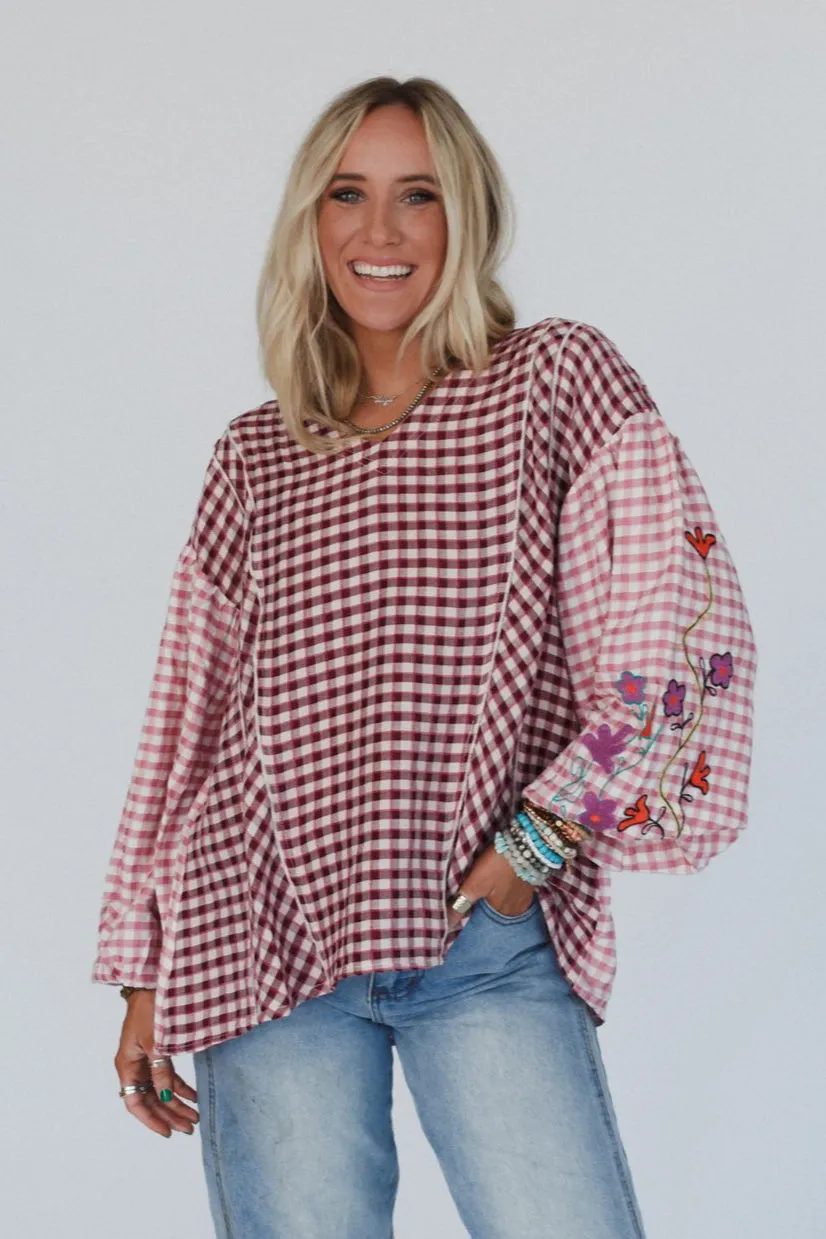 Homestead Plaid Floral Top - Mauve