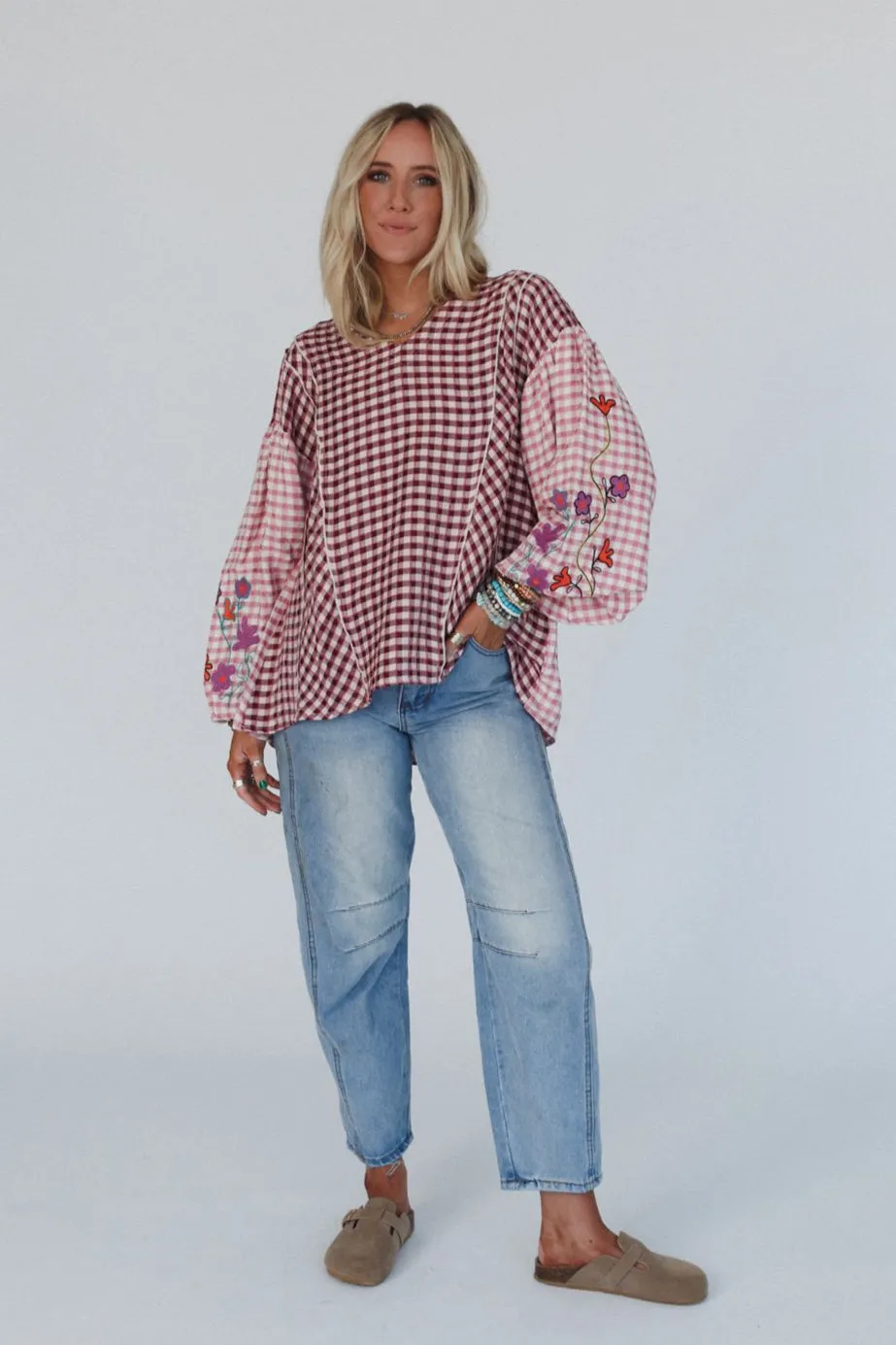Homestead Plaid Floral Top - Mauve