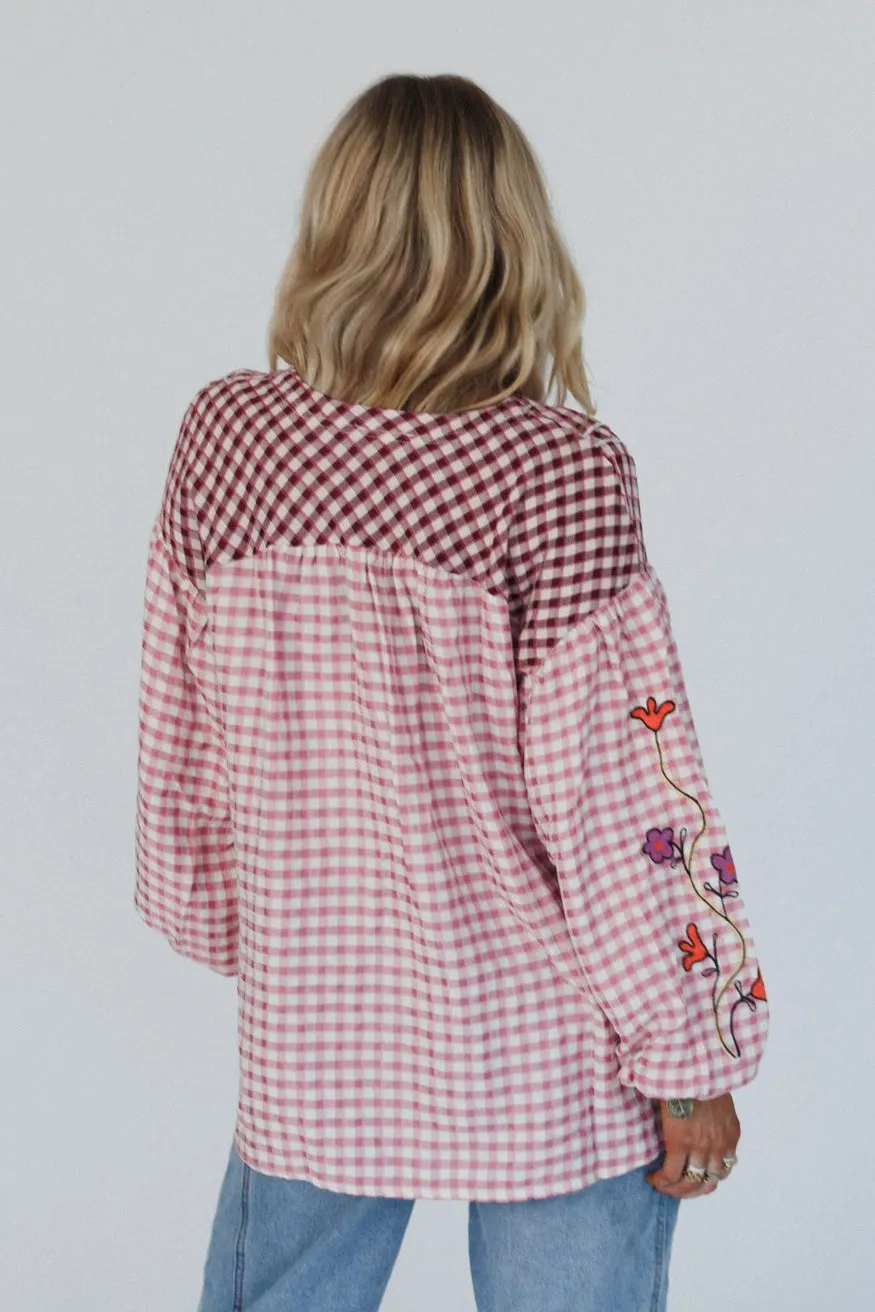 Homestead Plaid Floral Top - Mauve