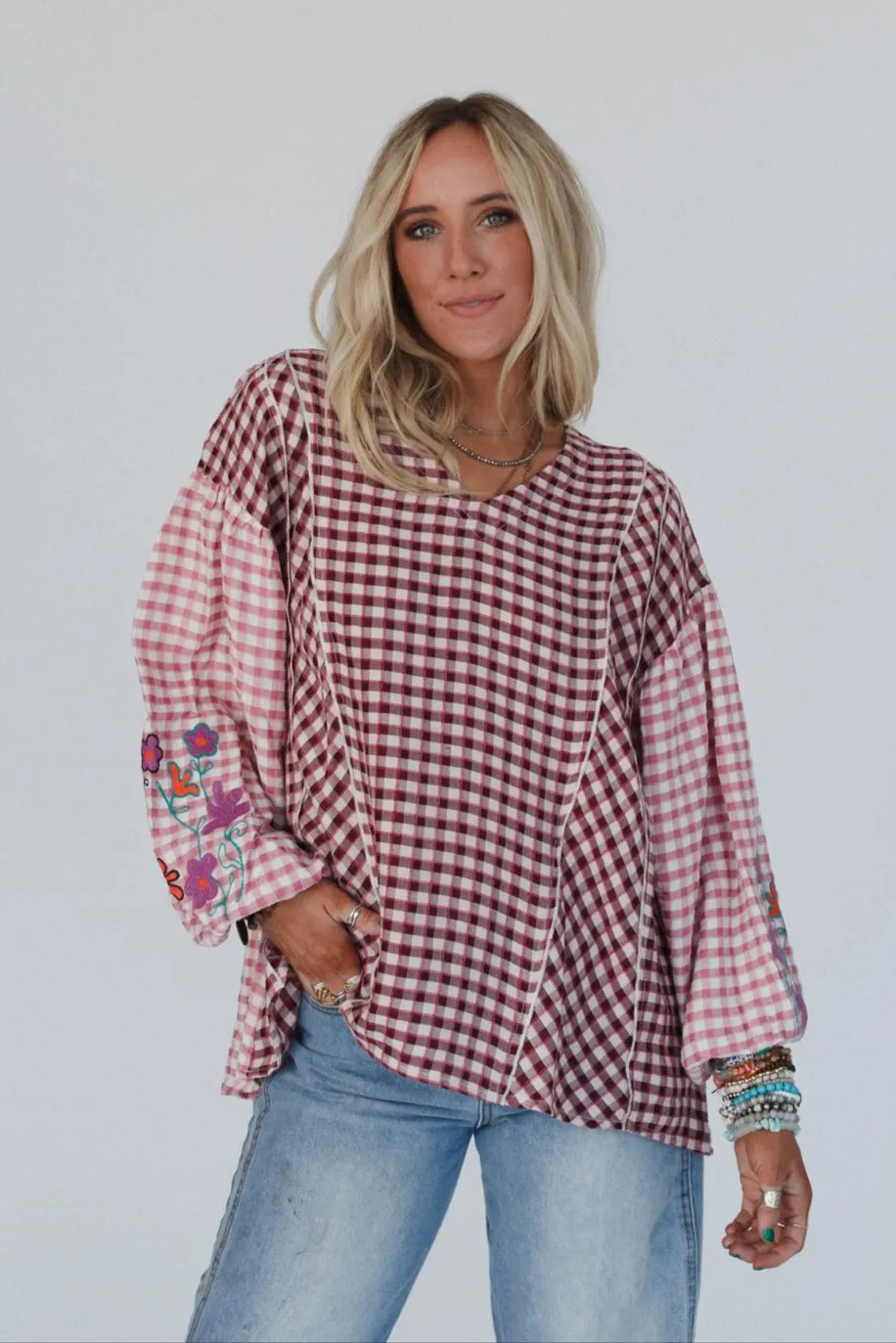 Homestead Plaid Floral Top - Mauve