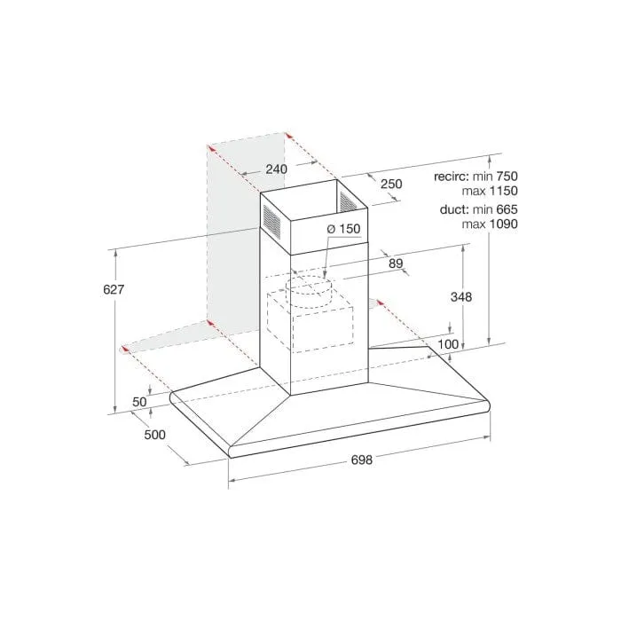 HOTPOINT PHC77FLBIX 70cm Chimney Cooker Hood - Stainless Steel