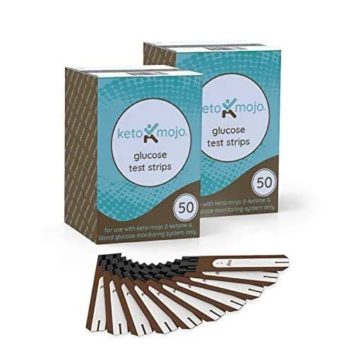 KETO-MOJO 100 Blood Glucose Test Strips, Precision Sugar Measurement for Diabetics, Monitor Your Diabetes & Ketogenic Low-Carb Diet and Nutritional Ketosis, Strips Work Only in Keto-Mojo Meters