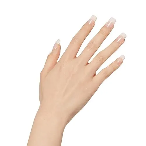 KISS Salon Acrylic Press On Nails, Nail glue included, Cashmere', French, Medium Size, Squoval Shape, Includes 28 Nails, 2g Glue, 1 Manicure Stick, 1 Mini file
