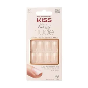 KISS Salon Acrylic Press On Nails, Nail glue included, Cashmere', French, Medium Size, Squoval Shape, Includes 28 Nails, 2g Glue, 1 Manicure Stick, 1 Mini file