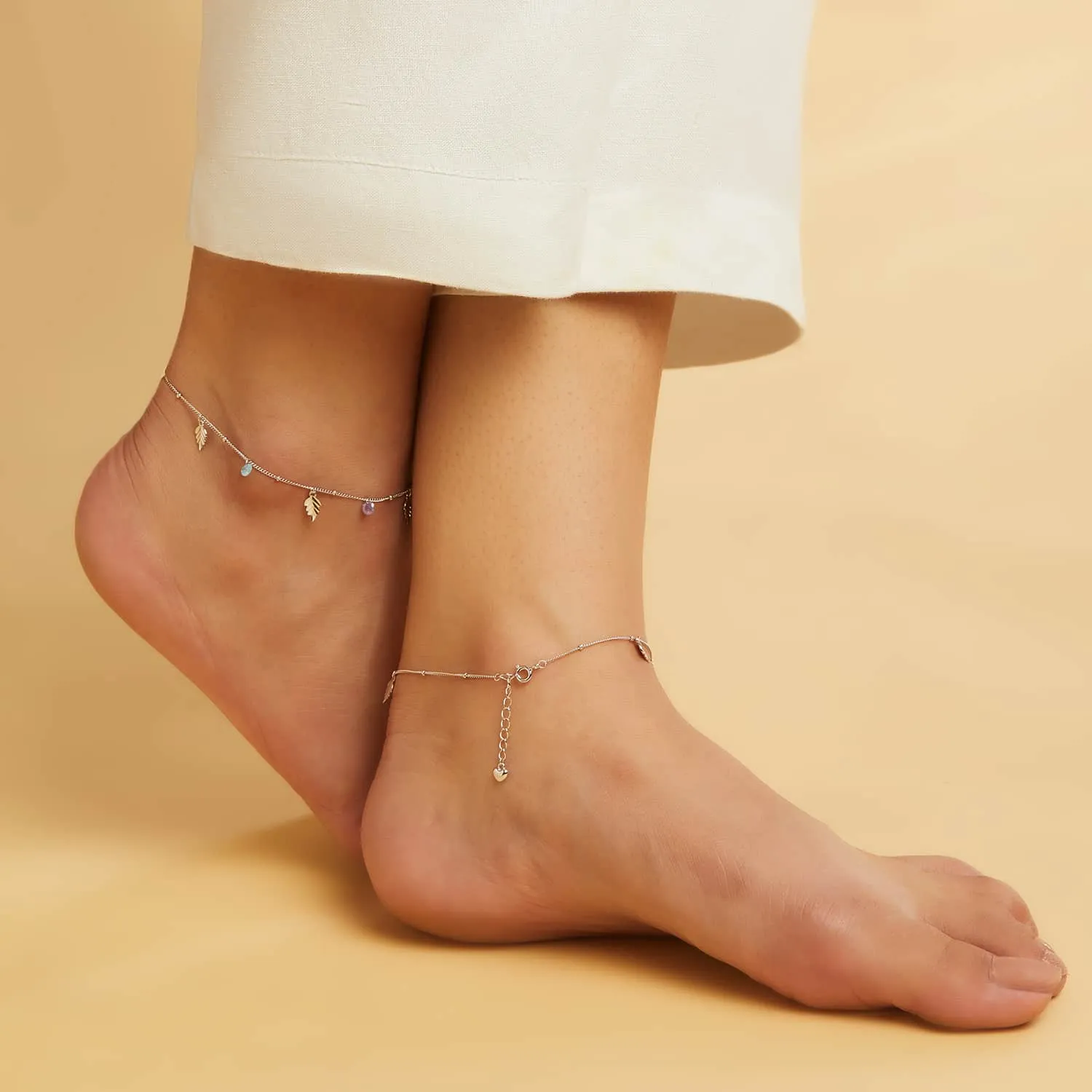 Leaf & Drops 925 Sterling Silver Anklet