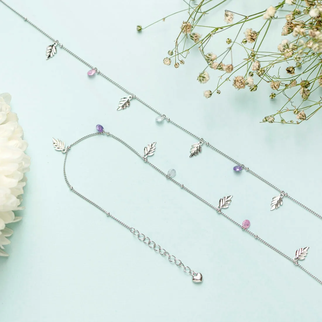 Leaf & Drops 925 Sterling Silver Anklet