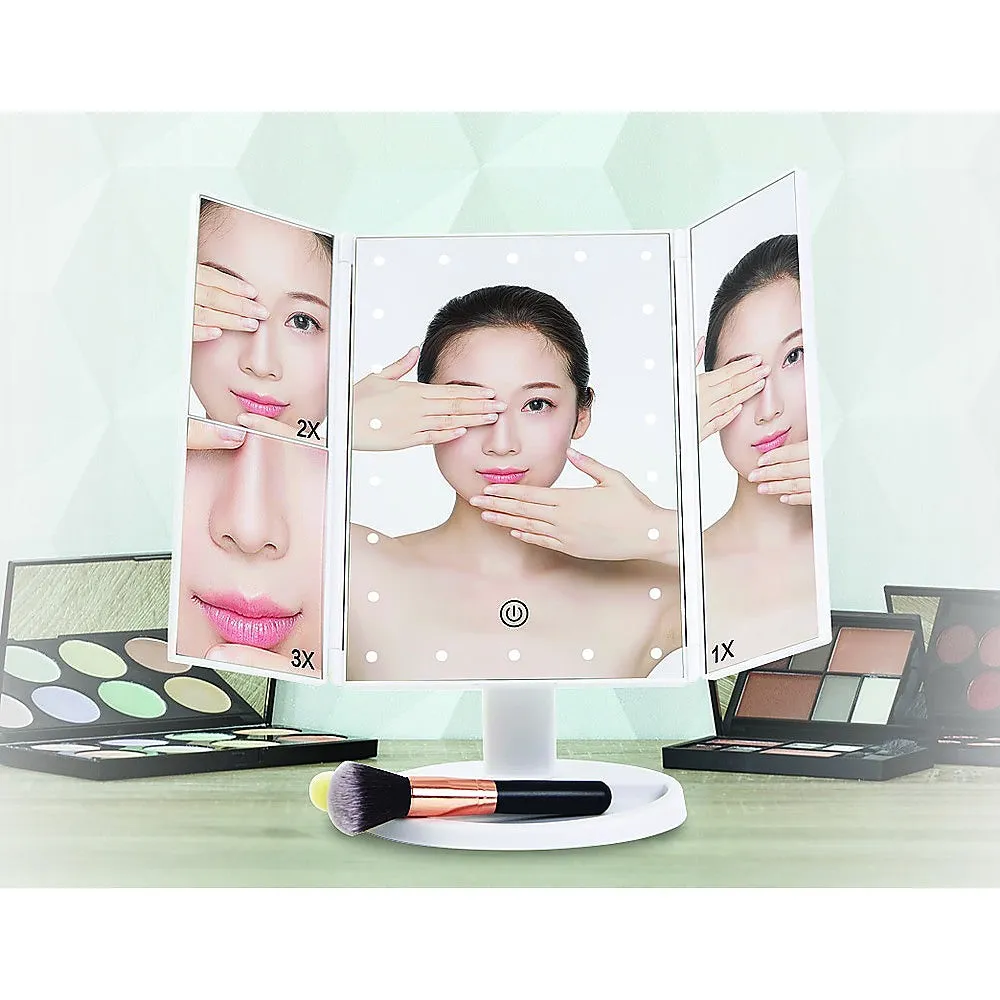 LED Makeup Mirror with 180° Swivel, Tri-Fold, Touch, 22 Lights