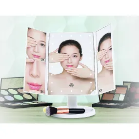 LED Makeup Mirror with 180° Swivel, Tri-Fold, Touch, 22 Lights