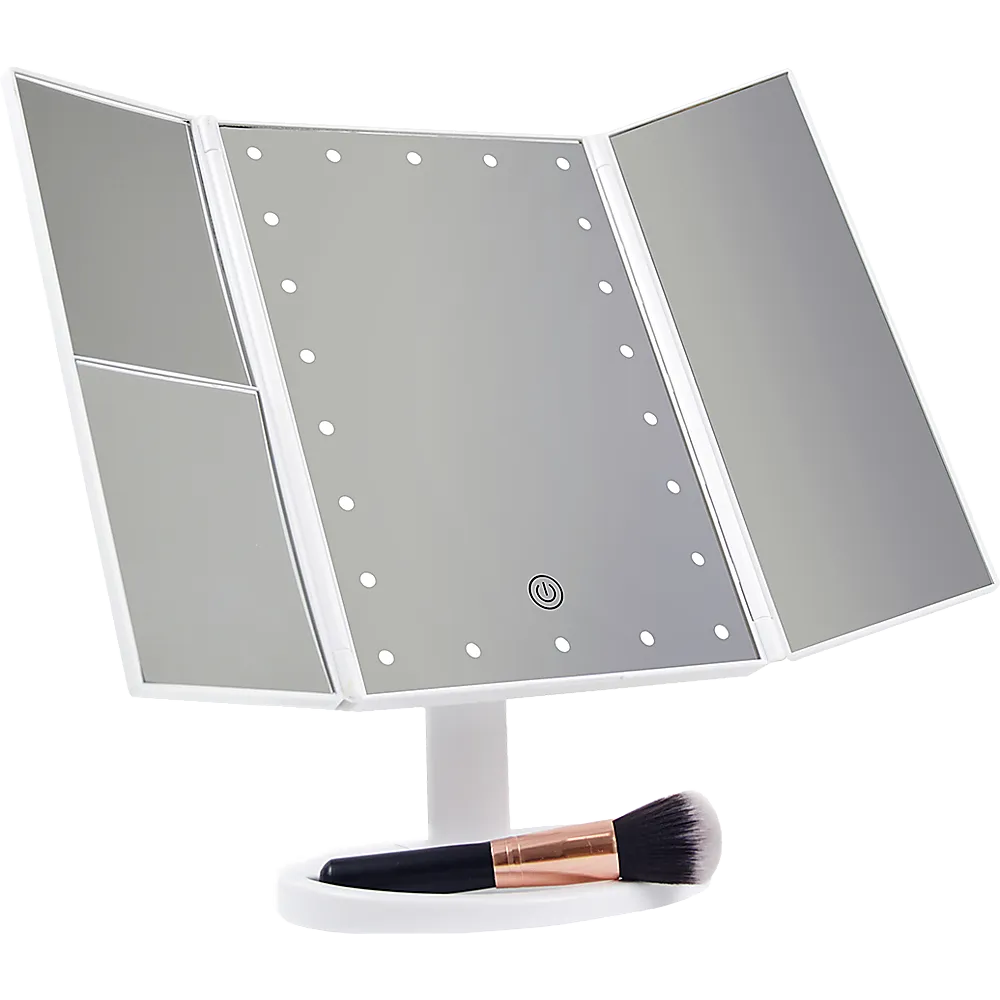 LED Makeup Mirror with 180° Swivel, Tri-Fold, Touch, 22 Lights