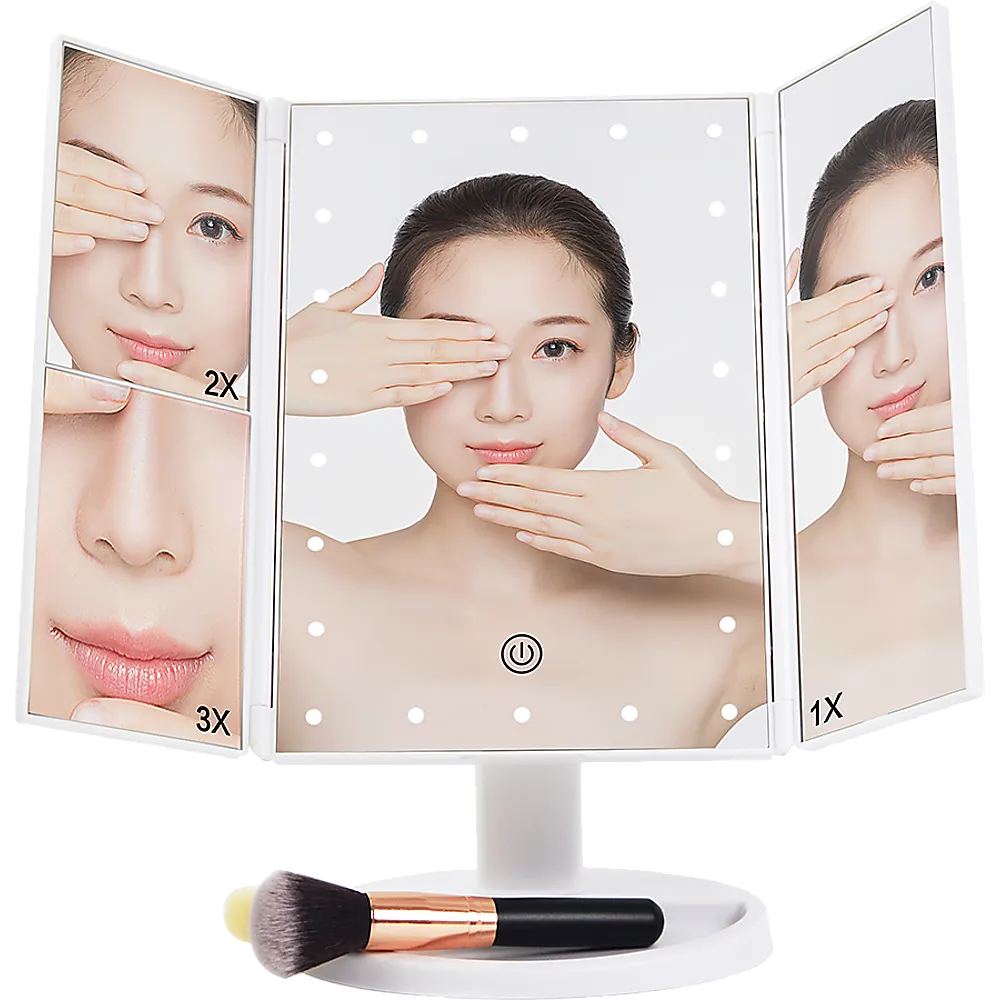 LED Makeup Mirror with 180° Swivel, Tri-Fold, Touch, 22 Lights