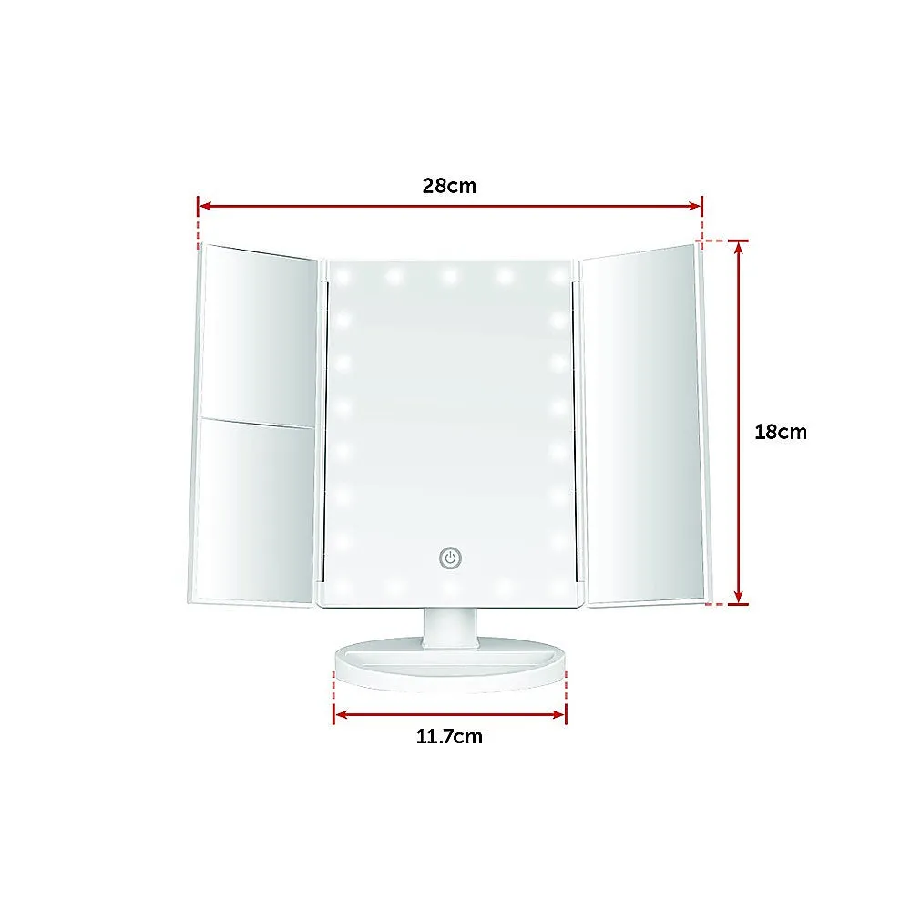 LED Makeup Mirror with 180° Swivel, Tri-Fold, Touch, 22 Lights