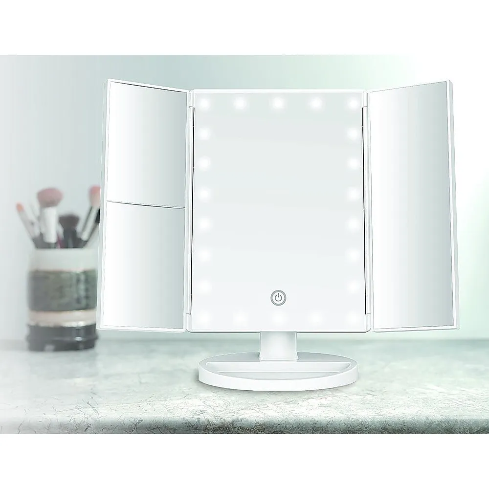 LED Makeup Mirror with 180° Swivel, Tri-Fold, Touch, 22 Lights