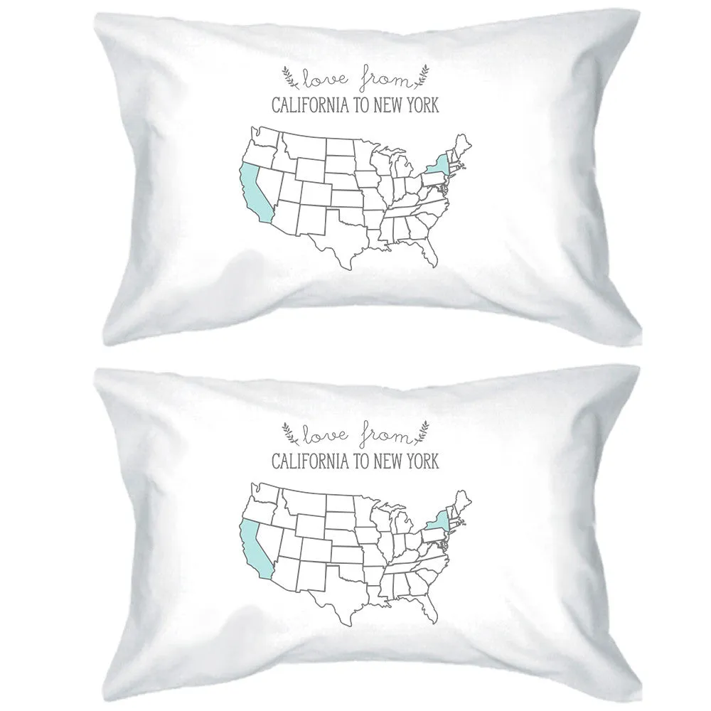 Love From States White Personalized Pillow Cases Customized Gifts