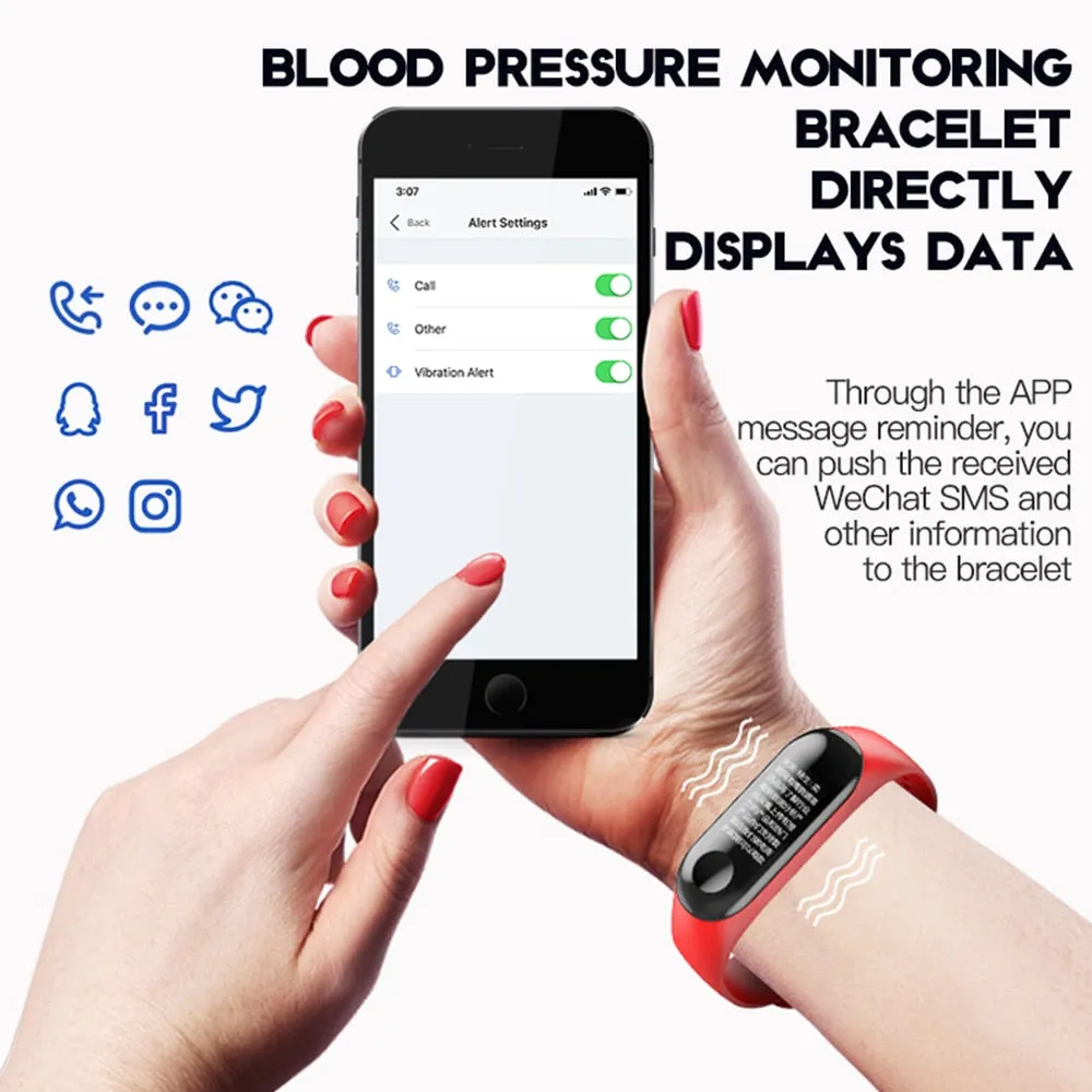 M3 Plus Smart Band Bluetooth Sports Fitness Tracker Smart Bracelet Healthy Sleep Blood Pressure Heart Rate Monitor PK Mi Band 3