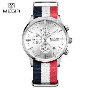 MEGIR Sports Watch Chronograph 24 Hours Men Fashion Casual Clock Blue Red Nylon Band Sport Watch Men Wristwatch