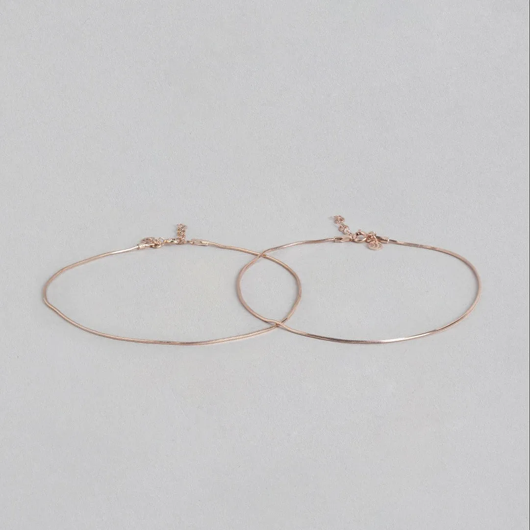 Minimal Chain 925 Sterling Silver Anklet In Rose Gold