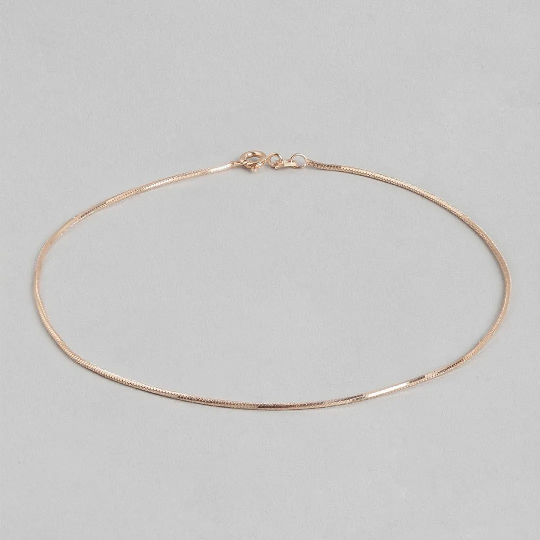 Minimal Snake Chain 925 Silver Anklet In Rose Gold