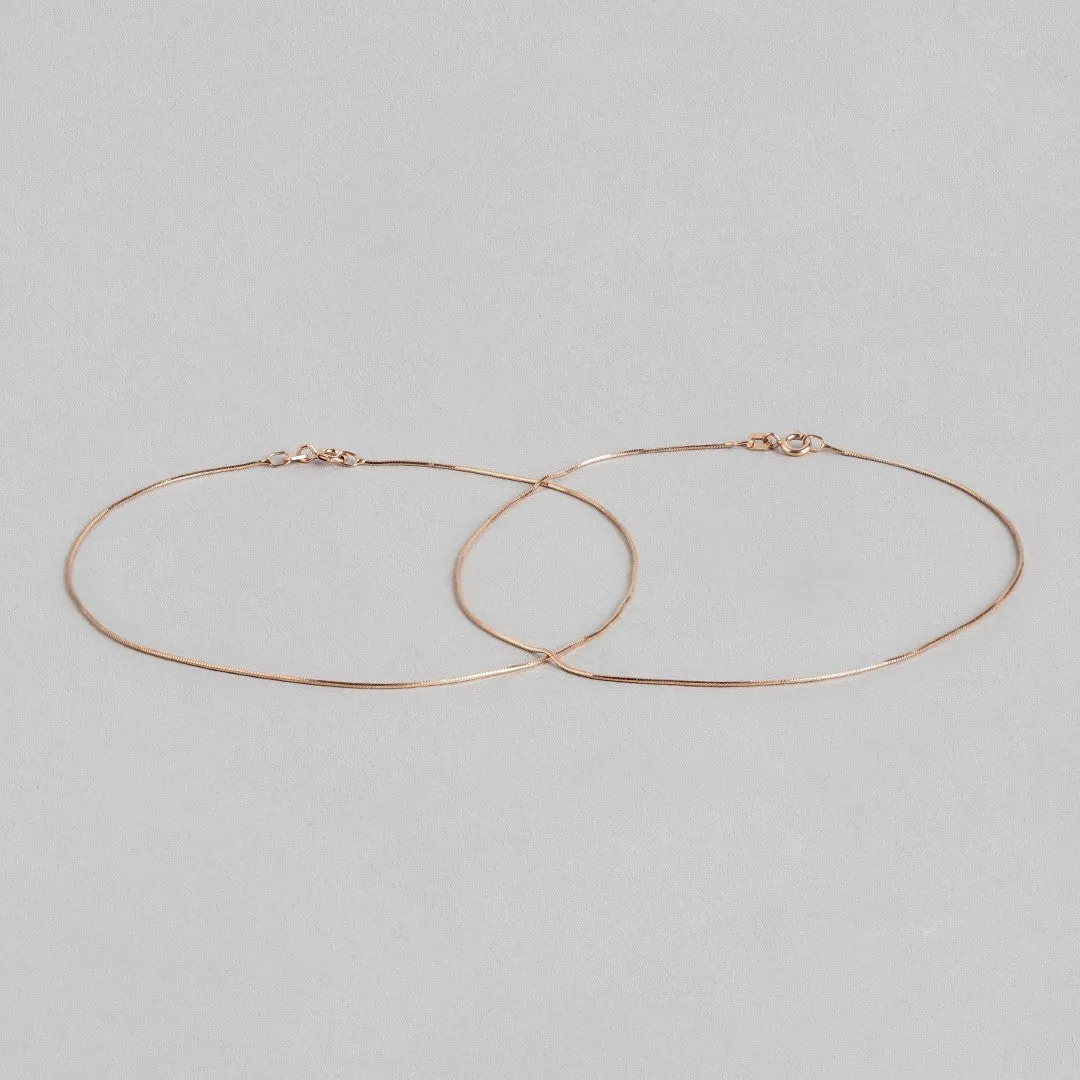 Minimal Snake Chain 925 Sterling Silver Anklet In Rose Gold