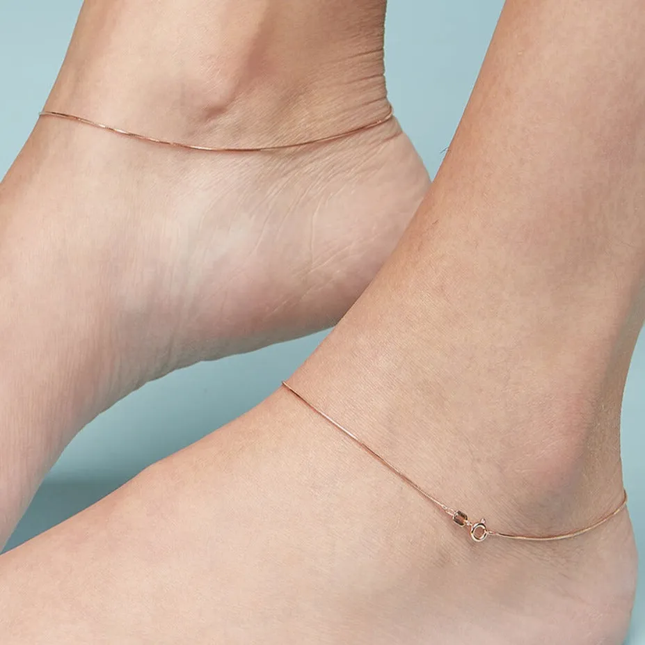 Minimal Snake Chain 925 Sterling Silver Anklet In Rose Gold