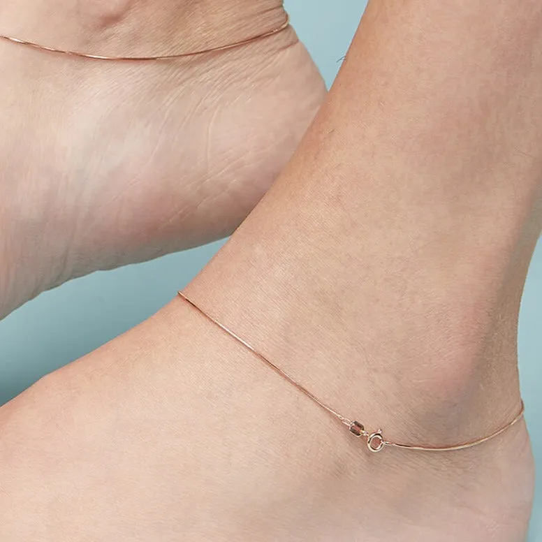 Minimal Snake Chain 925 Sterling Silver Anklet In Rose Gold