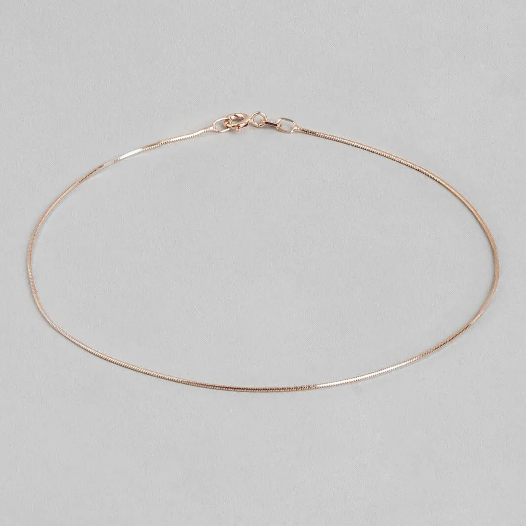 Minimal Snake Chain 925 Sterling Silver Anklet In Rose Gold