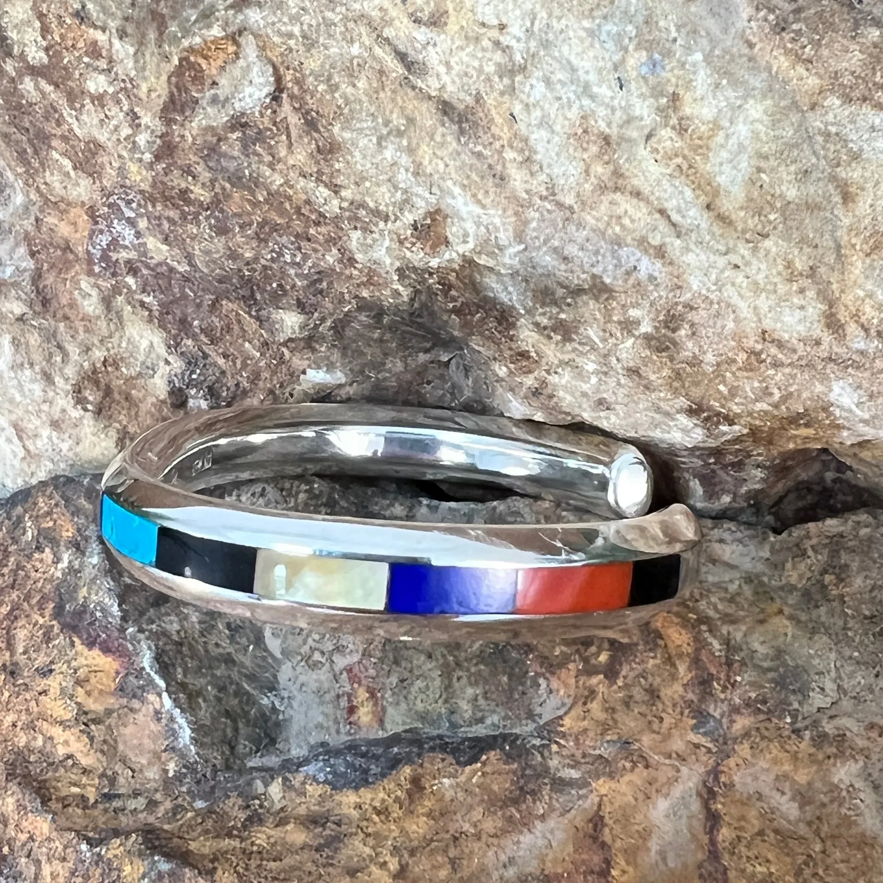 Multi-Stone Sterling Silver Inlaid Bracelet by Troy Natachu