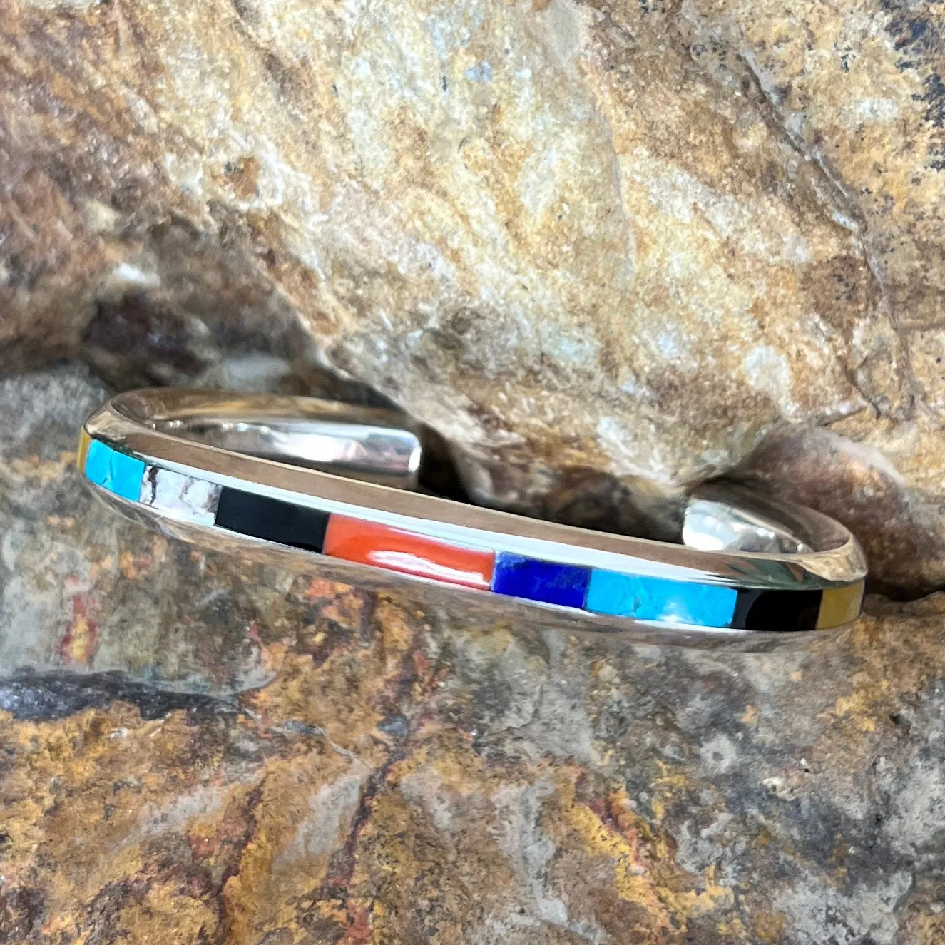 Multi-Stone Sterling Silver Inlaid Bracelet by Troy Natachu