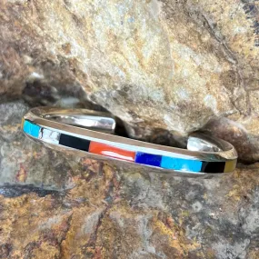 Multi-Stone Sterling Silver Inlaid Bracelet by Troy Natachu